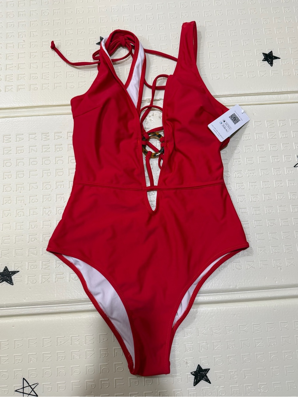 Cupshe Red Lace-Up Kids One-Piece Swimsuit